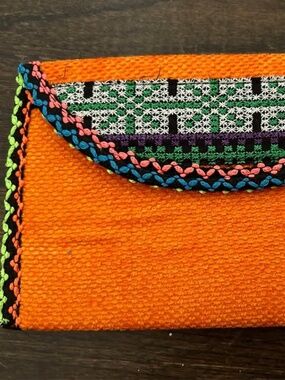 Egyptian Linen Clutch - 12cm x 21cm - Orange, White